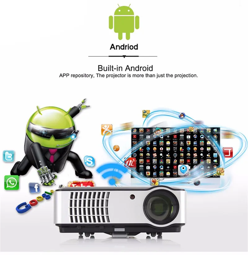 Native Full HD 1080P Led Digital Smart 3D Projector Perfect For Home Theater Projector Built in Android 4.4  LCD video beamer