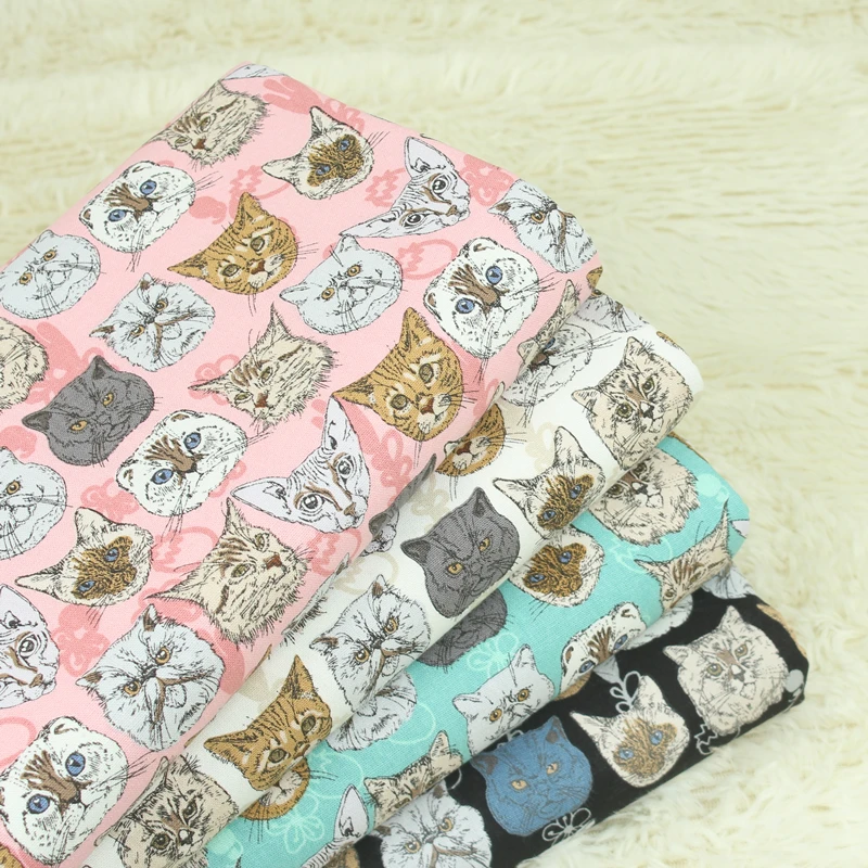 Полуярд импортная хлопчатобумажная льняная ткань с милым принтом кота, ручная работа, стеганое одеяло, сумка, ткань, CR-A170
