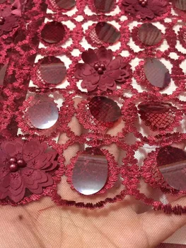 

2019 Latest Sequins Beads French Nigerian Lace Fabric High Quality Tulle African Laces Fabric Wedding African French Tulle Lace