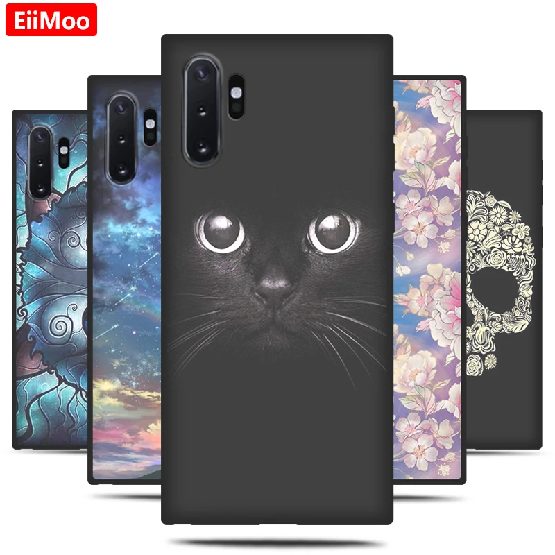 Мягкий ТПУ чехол EiiMoo с мультяшным рисунком для Samsung Galaxy Note 10 Plus силиконовый черный