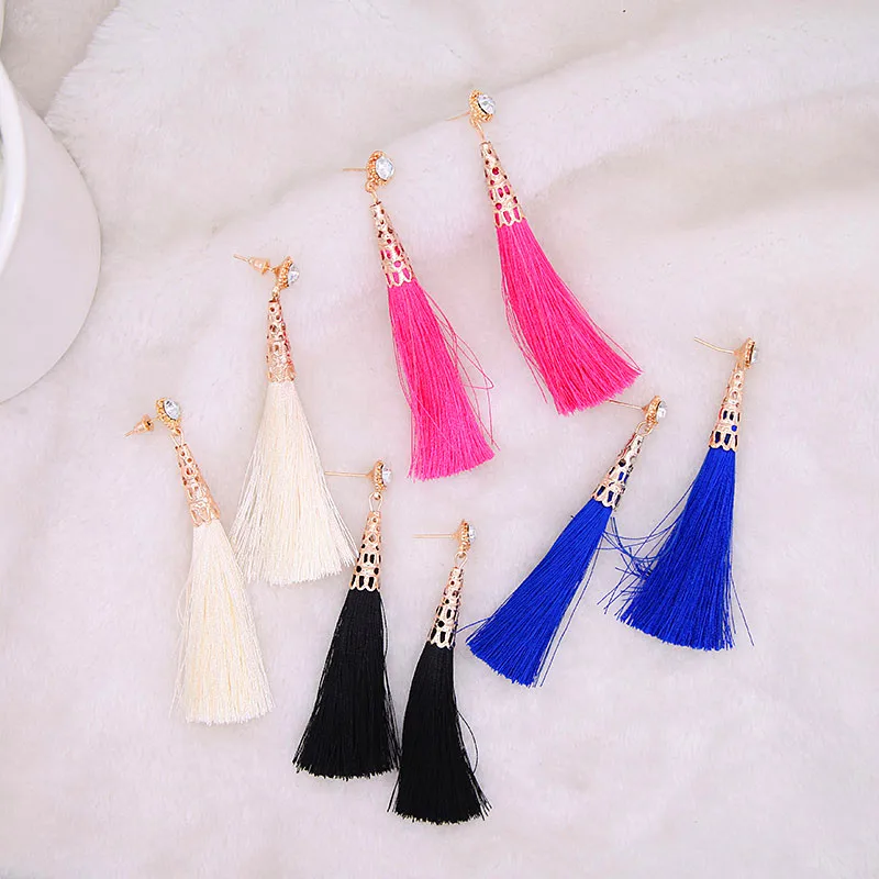 

New Statement Fashion Jewelry Crystal Long Earring Tassel For Women 4 Colors Wedding Dangle Drop Earrings Wholesale