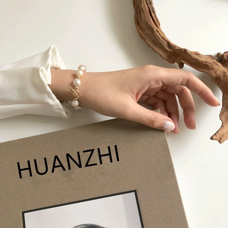 HUANZHI 2019 новые корейские круглые пряжки в форме сердца с натуральным жемчугом