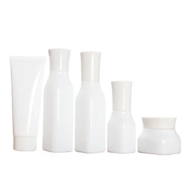 Glass Spray Bottle Empty  Cosmetic Packaging Container Square Shape Emulsion Scrub Porcelain Glass Toner Bottles Spray