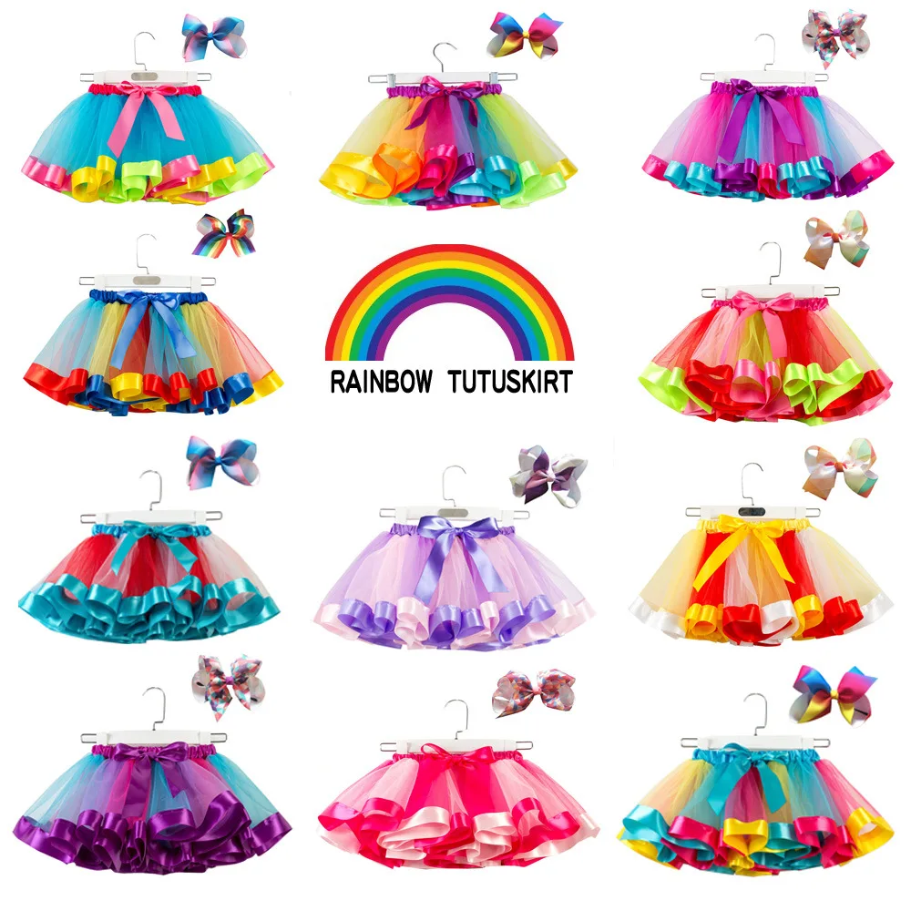 

Free Bow Headwear Girls Skirts Princess Tutu Skirt Rainbow Baby Girl Clothes Children Party Ball Gown Kids Skirts for Girls
