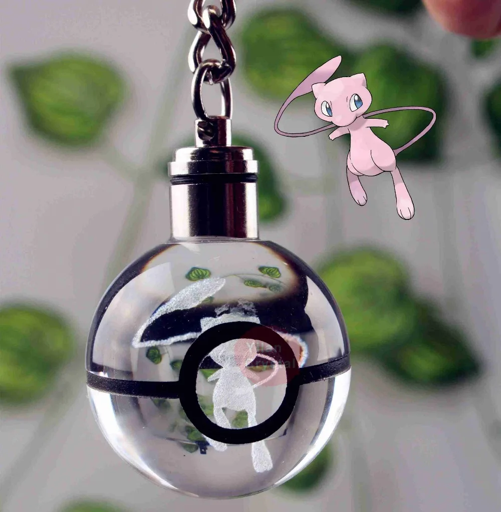 Pokemon Crystal Ball Keychian 3D лазерный Pokemon Ball Mew дизайн для подарка