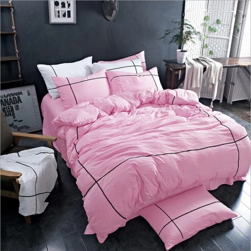 

3/4 PCS Fashion Washed Cotton Duvet Cover Pillowcase Princess Girl VS Pink/Blue/Green bedsheet Comforter Cover Bedding set