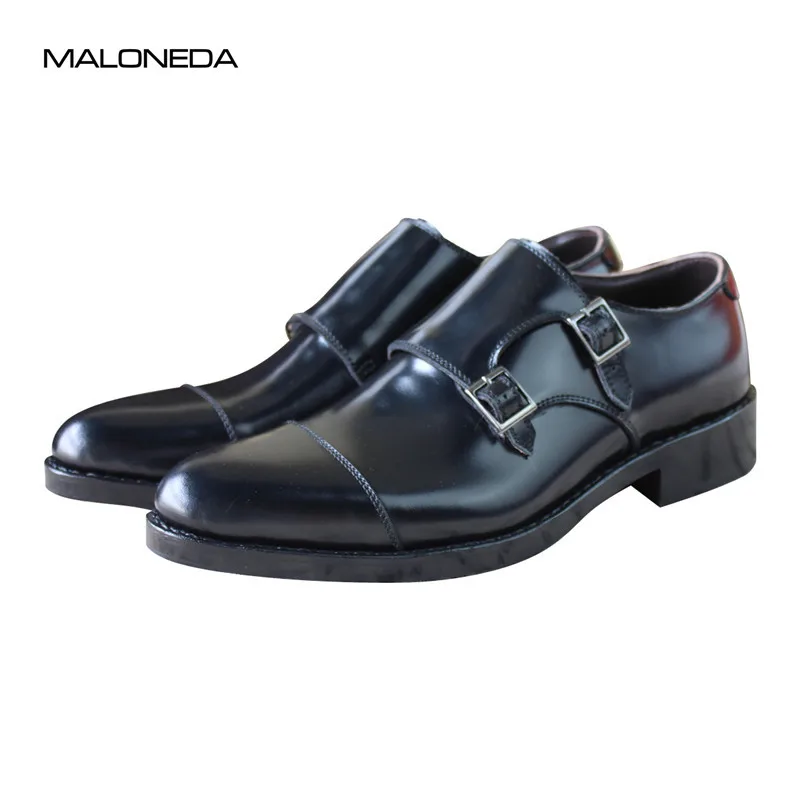 MALONEDA бренд Для мужчин; лакированные кожаные туфли индивидуальный заказ Goodyear Welted Double Monk ремни обувь слипоны Туфли под платье