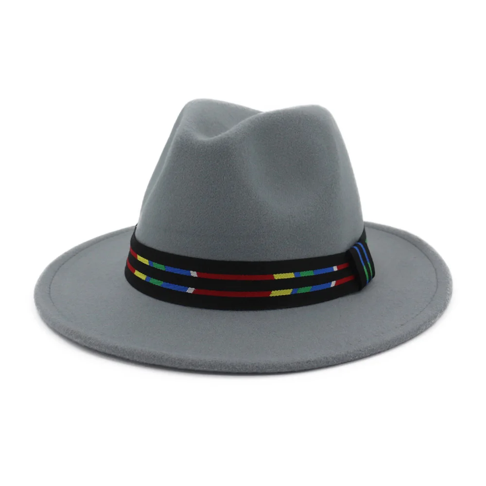 FS осенне-зимние женские церковные шляпы, элегантная королевская шляпа с широкими полями, красная винтажная мужская шляпа Федора, классический кожаный ремень, кепка крестного отца - Цвет: Gray Fedora Hat