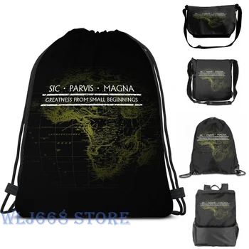 

Funny graphic print shoulder Bags women Uncharted - SIC PARVIS MAGNA (Black) Single shoulder backpack travel for men Gym Bag