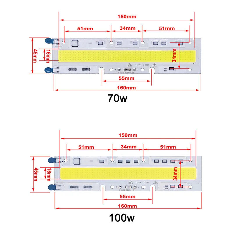 5 шт./лот LED COB чип лампа 30 Вт 50 70 100 120 150 220 В 110 IP65 Smart IC подходит для DIY прожектор