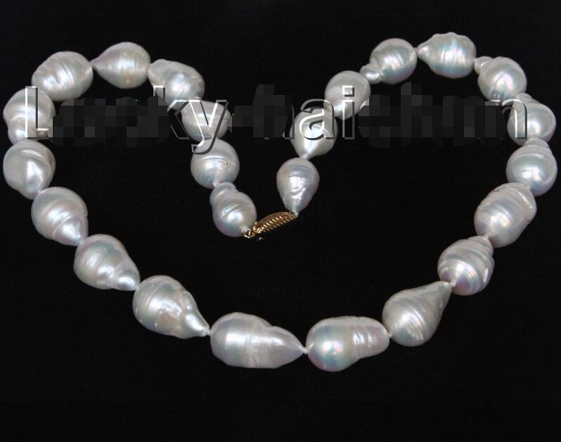 

Free shipping@@@@@ A>natural 22mm baroque white green Reborn keshi pearl necklace 14K clasp j10406 a