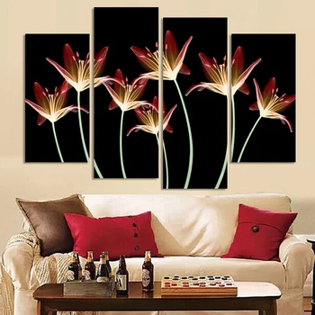 

Artryst 4 Pcs Lily Tracery wall painting Flower Canvas Painting Home Decor Wall Pictures For Living Room Modular Pictures