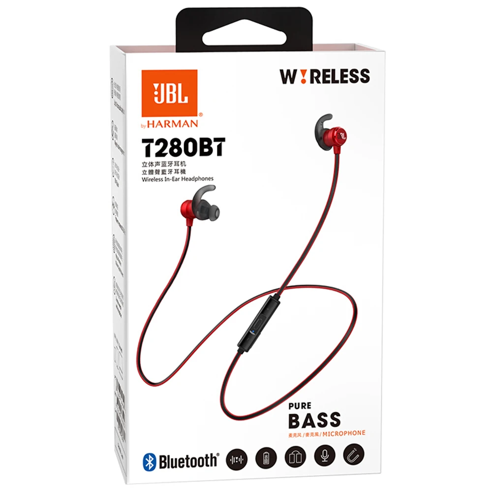 JBL T280BT Bluetooth наушники беспроводные наушники для бега спорт пота гарнитура встроенный контроль с микрофоном