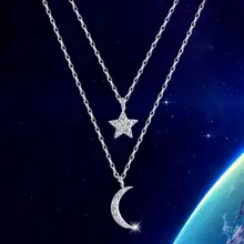 Модные 925 пробы Серебряные Кристаллы Луна и звезда ожерелья для женщин кубический цирконий колье Свадебные украшения вечерние подарки