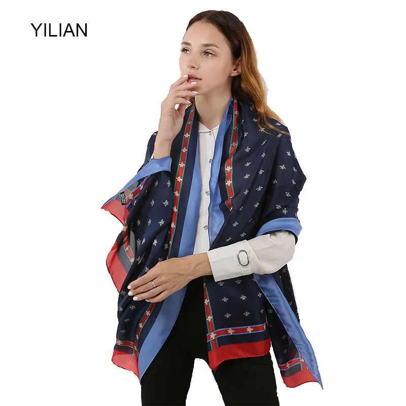 

YILIAN Brand Animal Bee Basic Pattern Temperament Silk Women Scarf 2018 four Seasons Creative Wild Fashion Women Shawl SF1114