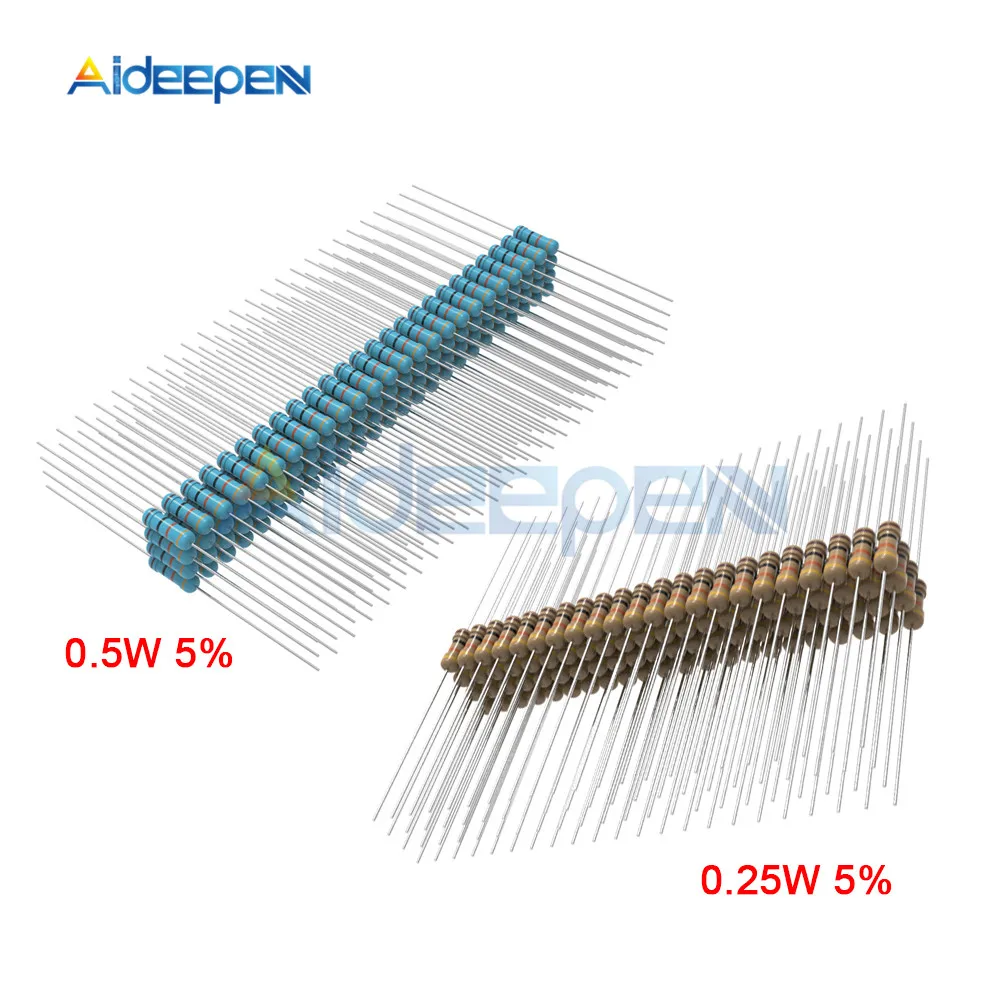 

100pcs 1/4W 1/2W 1R-1M 5% 1Kohm 10K 4.7k 22K 100R 220R 470R 1M 1/2.2/4.7/5.1/10/22/47/100/150R/K 0.25W 0.5W Carbon Film Resistor