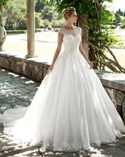 Elegant White A-Line Wedding Dresses with Beaded Cap Sleeves Lace Bodice Sexy Hollow Back Bridal Gowns Custom Vestido De Noiva Elegant White A-Line Wedding Dresses with Beaded Cap Sleeves Lace Bodice Sexy Hollow Back Bridal Gowns Custom Vestido De Noiva
