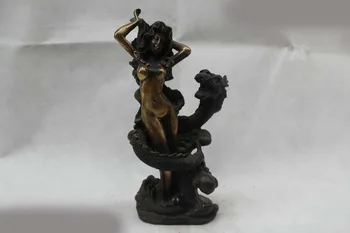 

10"China Chinese Folk Feng Shui Bronze Lucky Dragon circling Belle Statue