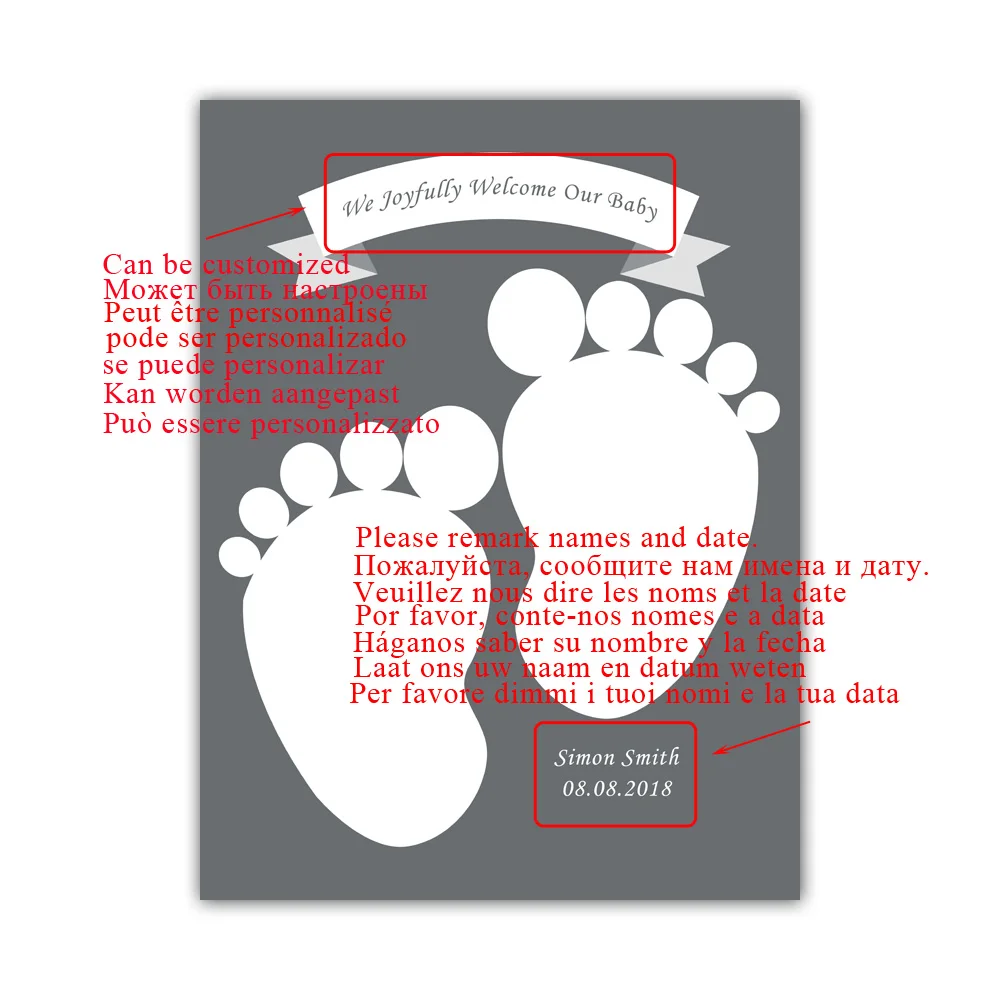 Theme Name Date Cute Footprints Fingerprint DIY Painting Welcome Baby Fingerprint Signature For Baby Shower Baptism Party