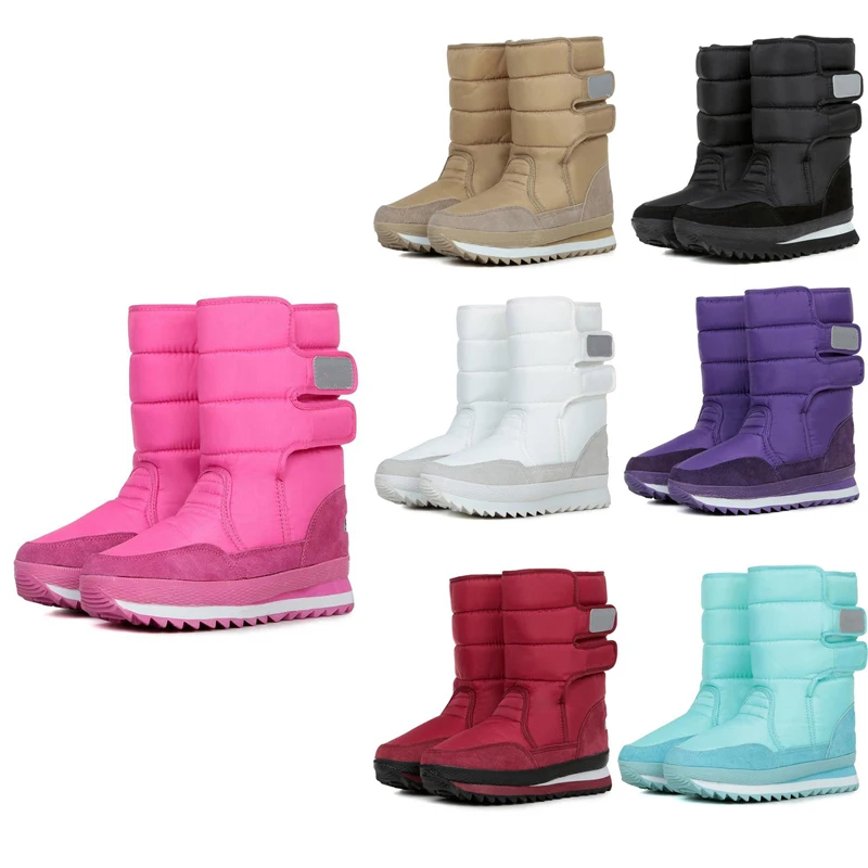 

New Women Winter Warm Mid-Calf Snow Boots Round Toe Low Hell Hook & Loop Waterproof Non Slip Thicken Casual Ladies Shoes 8H0342