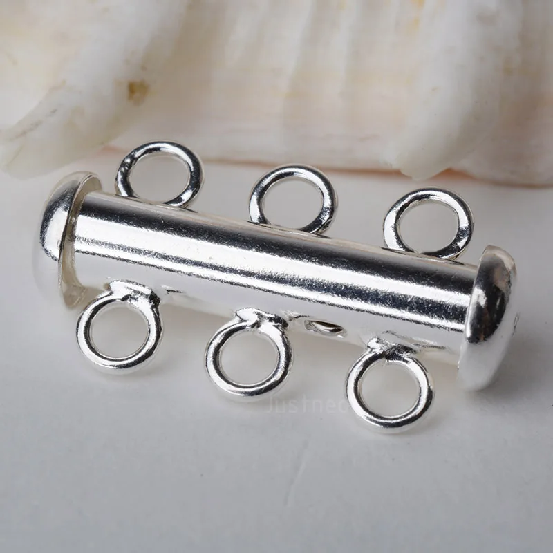 Solid 925 Sterling Silver Clasp 3 Strand Tube Clasp, 3 strand slide