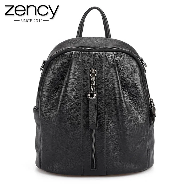 

Zency Fashion Black Women Backpack 100% Real Cow Leather Daily Knapsack Preppy Style Student's Schoolbag Simple Travel Bags
