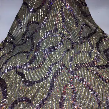 

2019 Latest African Net Lace Fabric, High Quality 3d Sequins Nigerian Wedding Lace Fabrics 5Yards Sequins French Tulle lace