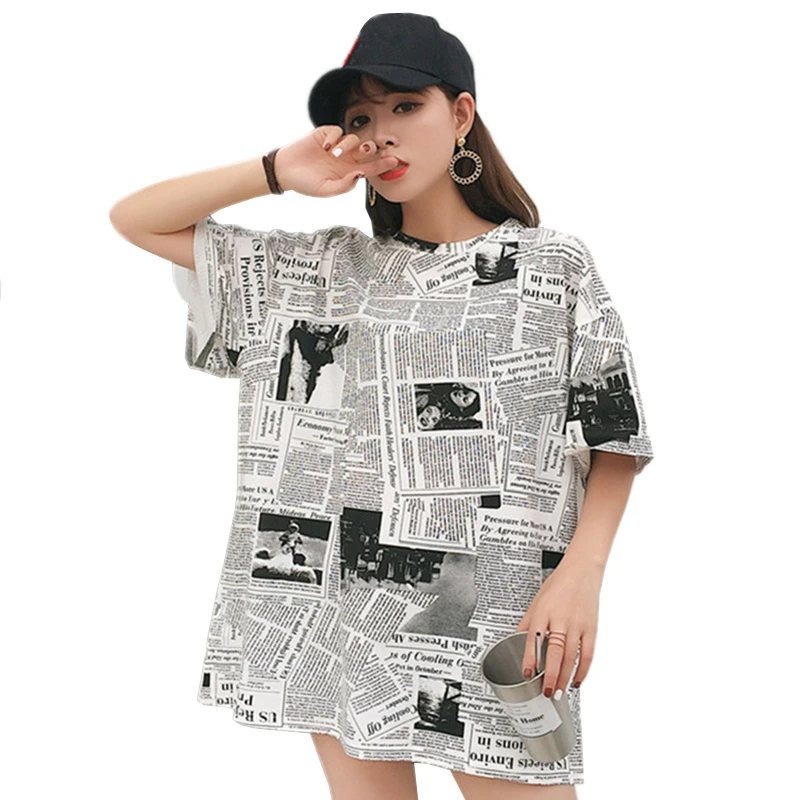 

Women Summer Tops Short Sleeve T-Shirt Female Korean Letter Print Harajuku Plus size Top Casual Loose Tee Shirt Femme Streetwear