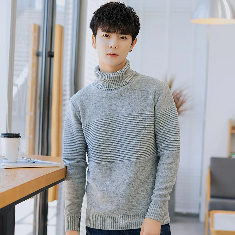 Мужской свитер с высоким воротом 100% хлопок осенне-зимняя одежда высокого