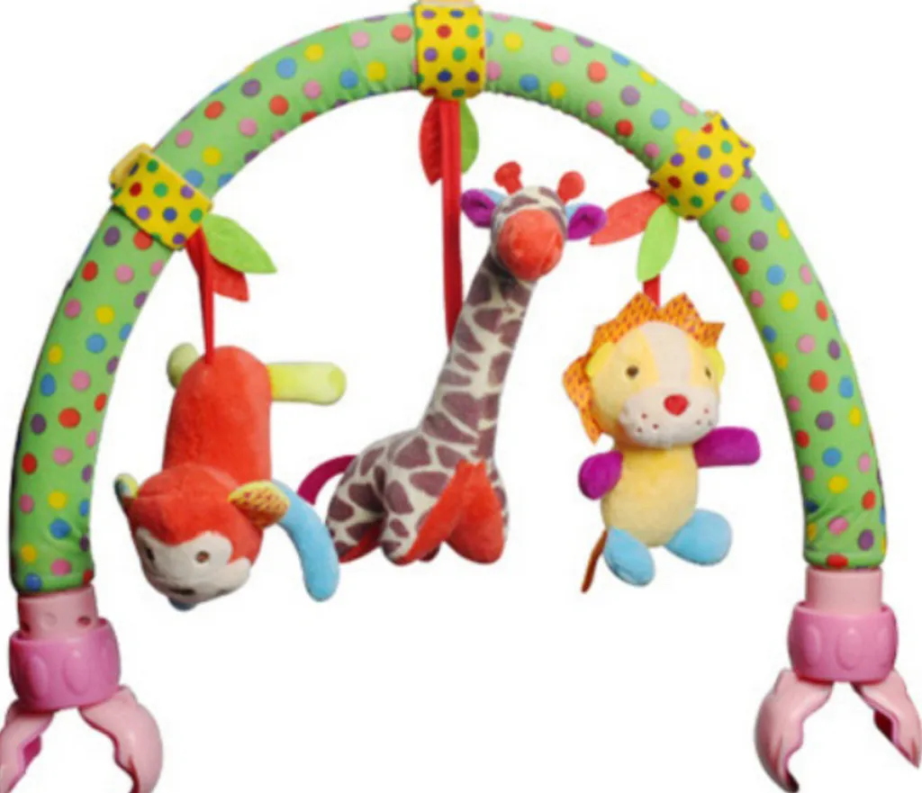 

Baby Travel Play Arch Stroller Crib Pram Activity Bar with Rattle Squeak Animal Plush Hand Bell Baby Stroller Crib Hanging new