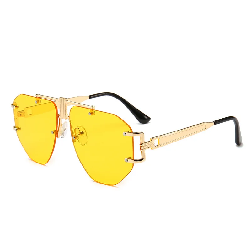 ALOZ MICC, негабаритные солнцезащитные очки без оправы для женщин, новинка, фирменный дизайн, винтажные Квадратные Солнцезащитные очки, мужские нестандартные очки UV400 Q650 - Цвет линз: Yellow