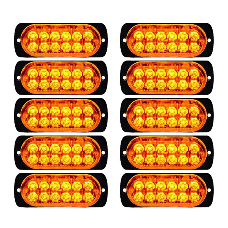 10 шт. автомобиля 12-светодиодный Янтарный срочно Предупреждение светильник комплект бар 12V 6500K грузовик срочно Предупреждение противотуманная лампа для рабочего освещения 6500K