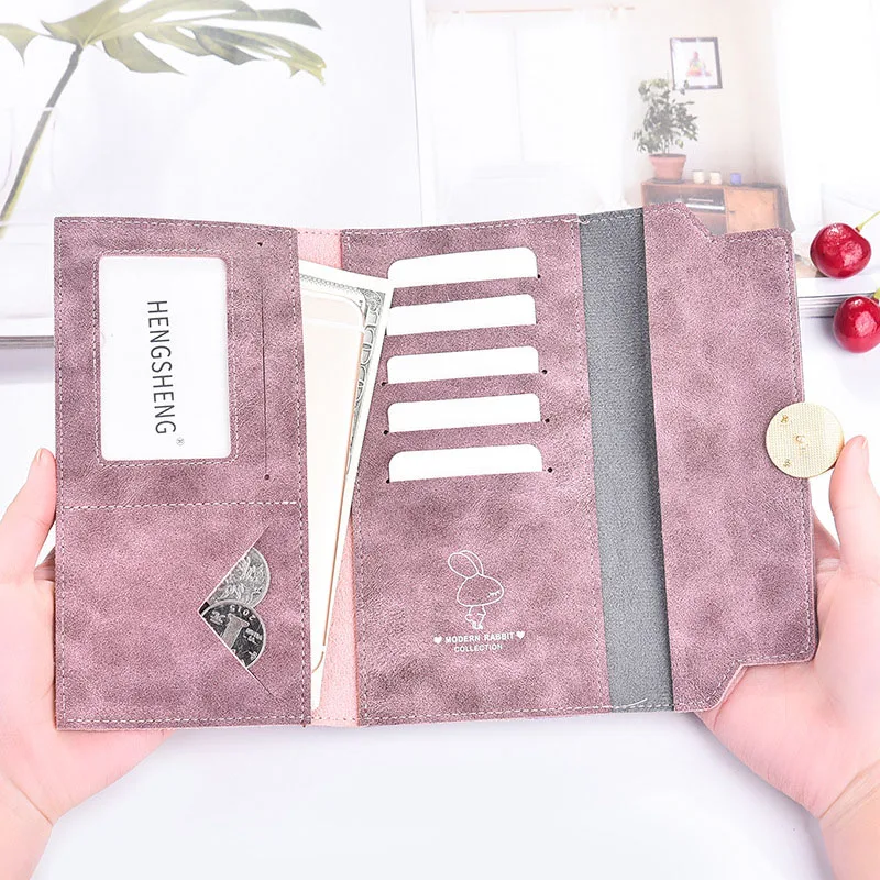

Women Matte PU 3 Fold Zippered Long Wallet with Strap Student Money Purse Cards Organizer Bag Clutch MUG88