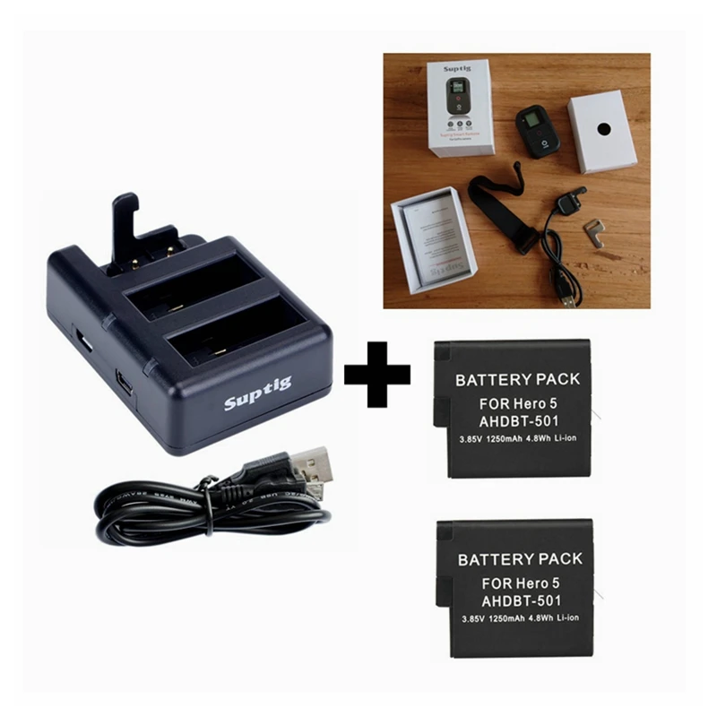 Для GoPro 8 Wifi комплекты дистанционного управления+ 3 порта двойное зарядное устройство+ Hero5 AHDPT-501 батареи для Go Pro Hero 5 6 7 8 черная камера - Цвет: E  package