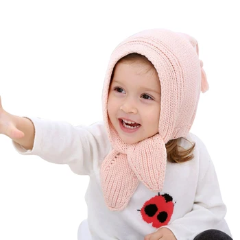

Cotton Baby Girl Warm Earflap Hat Knitted Toddler Cap with Polyester Lined Soft Comfortable Snow Hats for Infant Kids Chinstrap