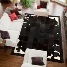 Черный/темно-коричневый/белый натуральный воловья Лоскутная площадь лохматый меховой ковер Модель № RugFur-001A