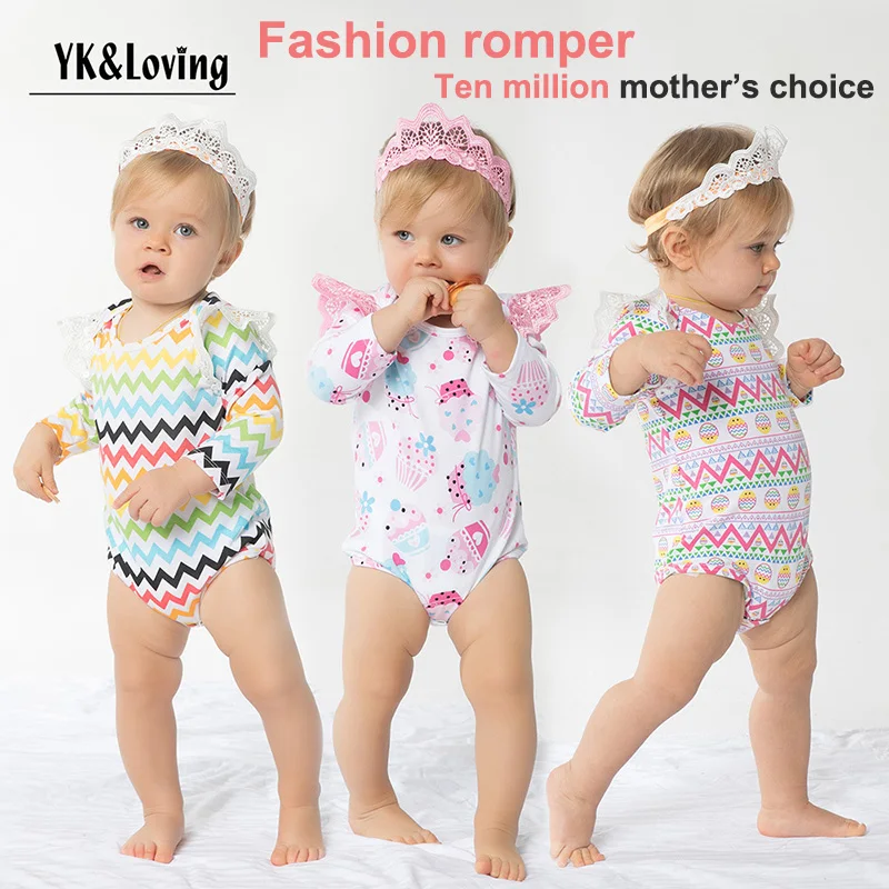 

2019 Summer Long Sleeved Girls Dress Baby Romper Cotton Newborn Baby Romper Jumpsuit Baby Pajama Fashion Covered Button Romper