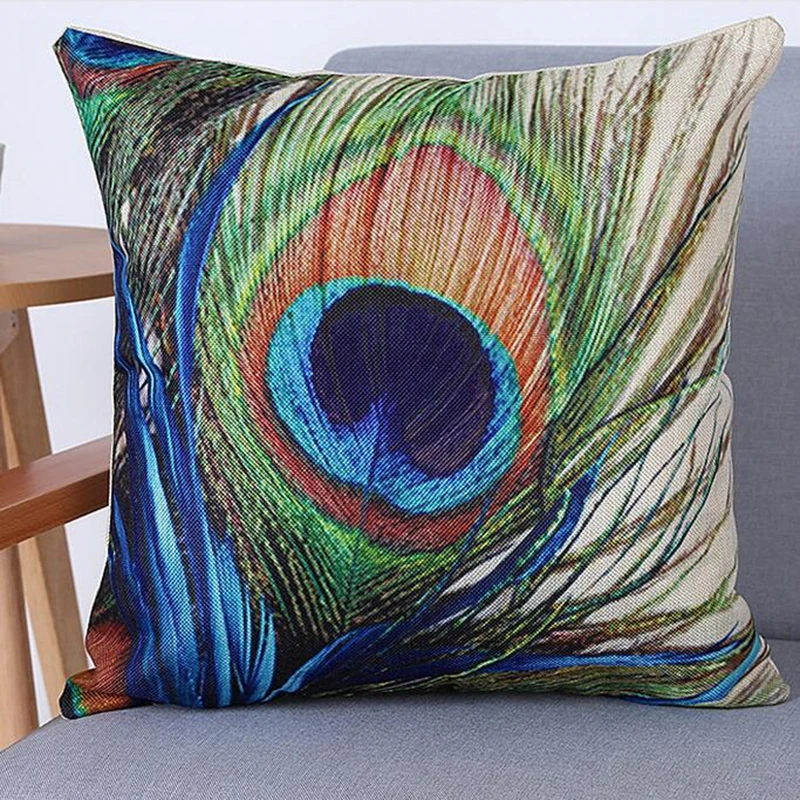 

Linen 45cm Artificial Peacock print Decorative Pillow Cushion Cover in Home Sofa Bed Car Green F5374