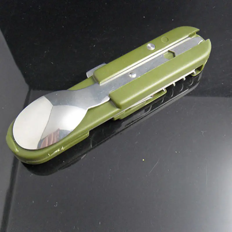 Outdoor Camping Folding Tableware Set Multipurpose Handle Fork Knife Spoon Bottle Opener Canvas Carry Pouch Picnic Cutlery Sets (9)