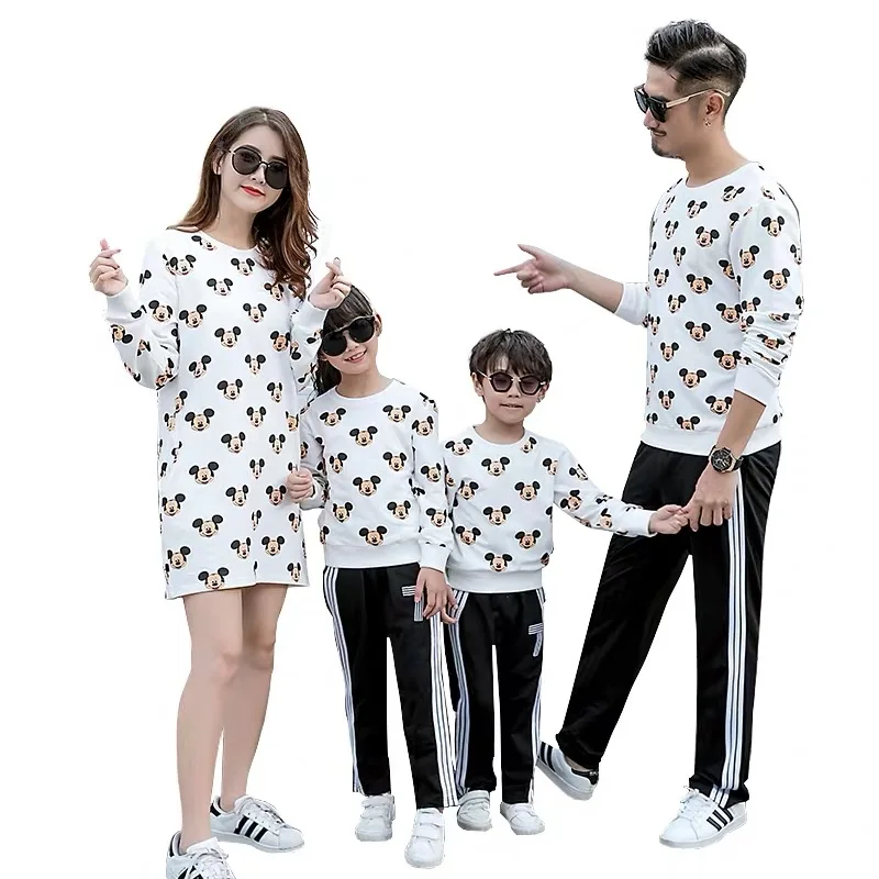 

2019 spring children boys mickey hoodies sweatshirts family look matching mother father baby daughter clothes mother son outfits