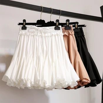 

KLV Women Summer Autumn Fashion Korean Chiffon Shorts Skirt High Waist Tutu Pleated Mini Sun School Skirt Female