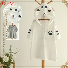 Cute cat ears printing short sleeve white kawaii Hooded T-shirt tee top mori girl 2016 summer