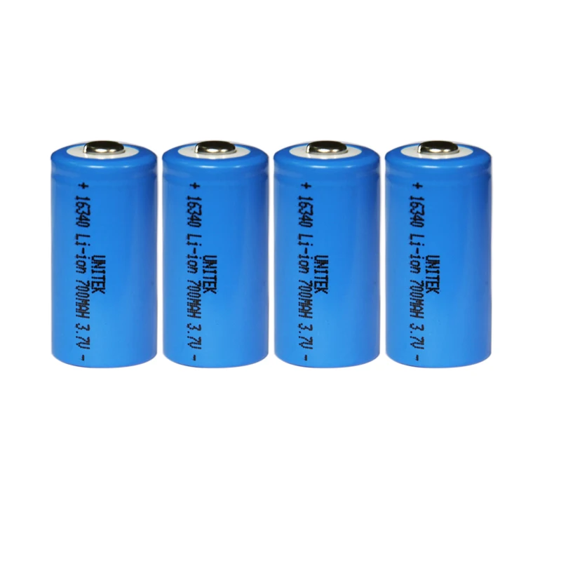 Скидка 40% 4 шт UNITEK 3,7 v 16340 литий-ионная батарея 700mah CR123A CR 123A перезаряжаемая литий-ионная батарея для лазерного фонарика