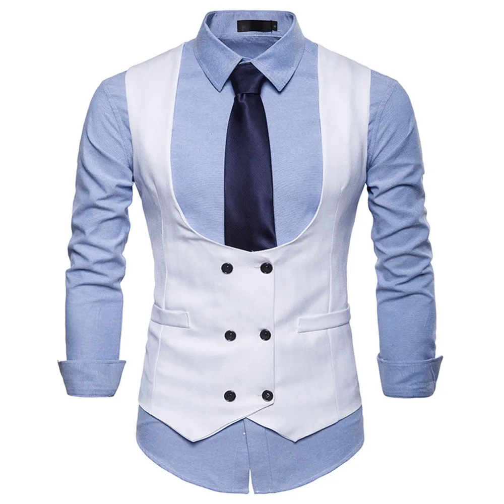 Мужской повседневный костюм с жилетом, мужской модный двубортный дизайнерский Приталенный жилет, деловой пиджак без рукавов d90628