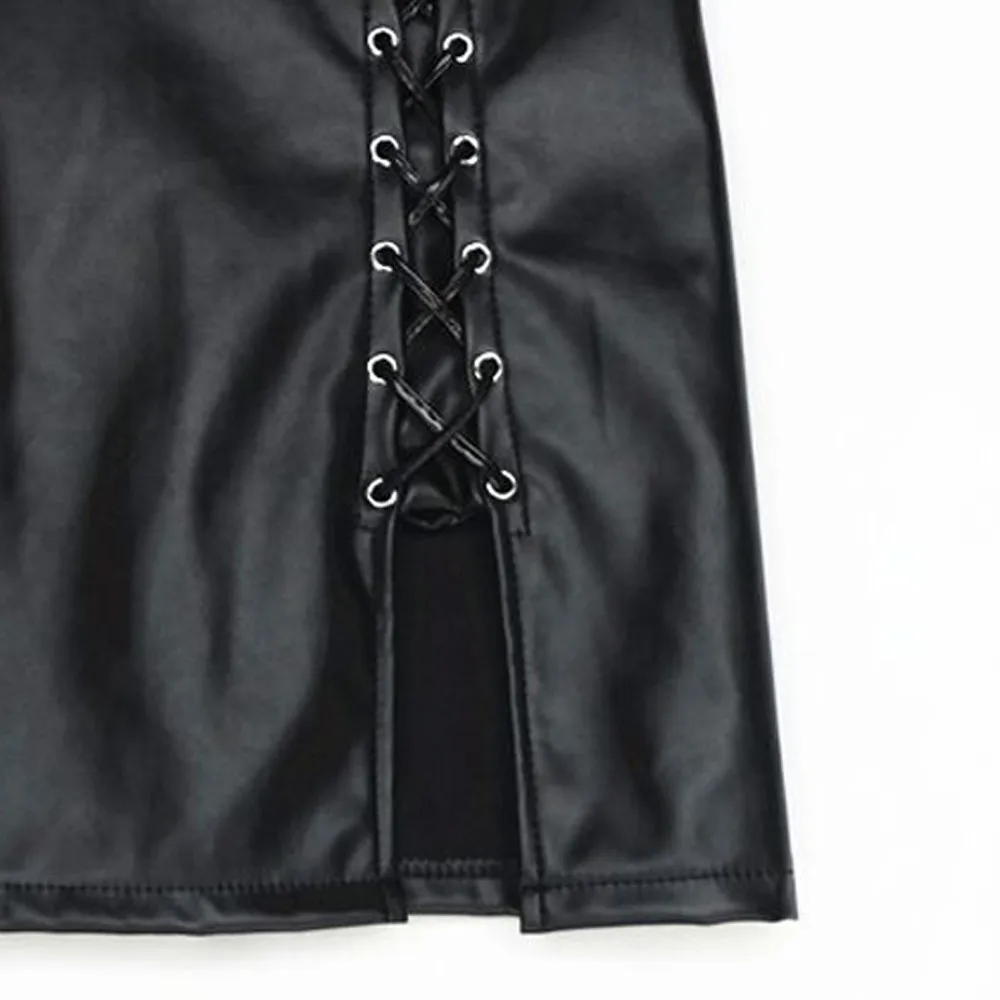 Модная женская кожаная юбка одноцветное повязка, короткая юбка Высокая талия из искусственной кожи пикантный мини-юбка Лидер продаж модная юбка HX0124