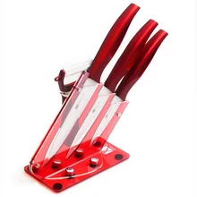 XYJ Marke 3, 4, 5 Zoll Schäl Zoll-dienstprogramm Slicing Keramikmesser Plus Schäler Und Rot Acryl Funktionalität Küchenmesser Halter Set