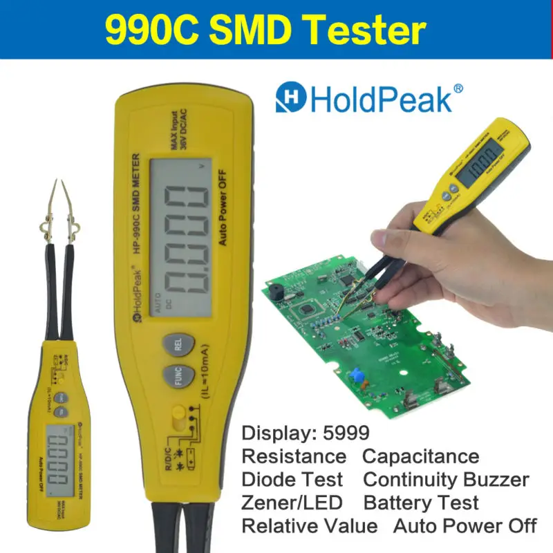 

HoldPeak Resistance Capacitance SMD Meter Battery Tester Relafive Value 990C Multimeter Auto Power Off