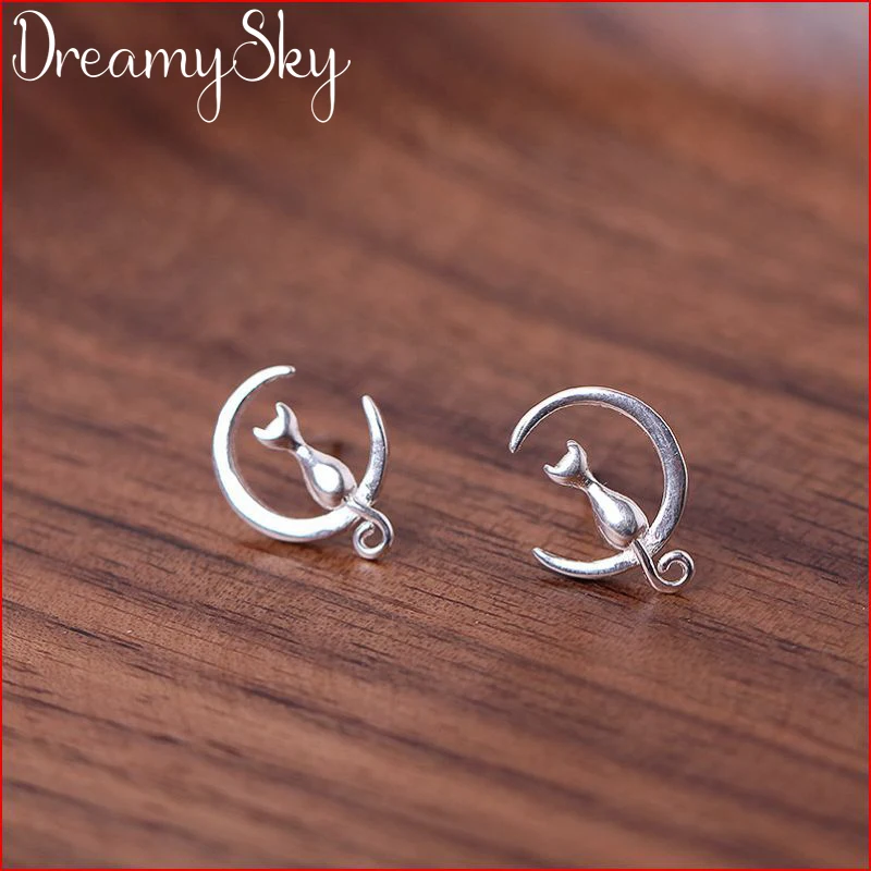 DreamySky, настоящее чистое 925 пробы, серебряные, лунные, кошачьи серьги для женщин, подарок, модные, свадебные, рождественские ювелирные изделия, Pendientes Brincos