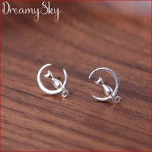 DreamySky, настоящее чистое 925 пробы, серебряные, лунные, кошачьи серьги для женщин, подарок, модные, свадебные, рождественские ювелирные изделия, Pendientes Brincos
