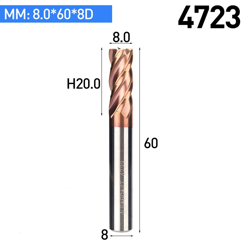 HUHAO 1 шт. HRC55 Вольфрамовая сталь спиральный фреза сплав покрытие фрезы ЧПУ Инструмент 4 флейты удлиненная Концевая мельница для металла - Длина режущей кромки: 4723